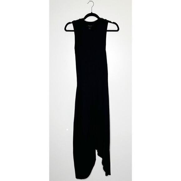 AllSaints Ribbed Knit Gia Asymmetric Midi Dress Women's Black Size 2 - Picture 6 of 9